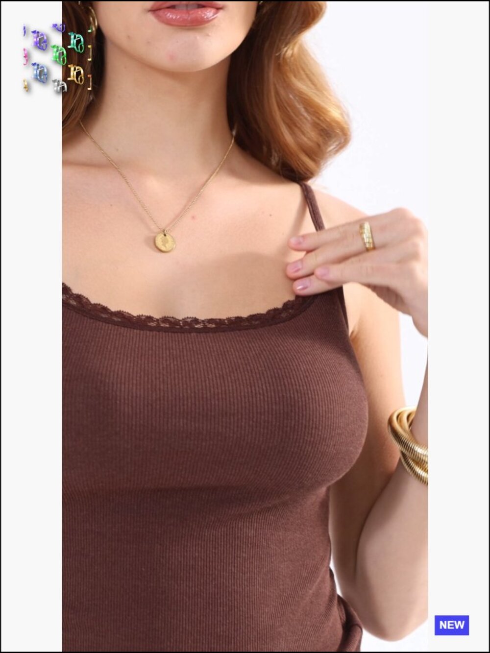 Sleeveless Ribbed Tank Top Square Neck Lace Trim Adjustable Spaghetti Straps - Picture 7 of 7